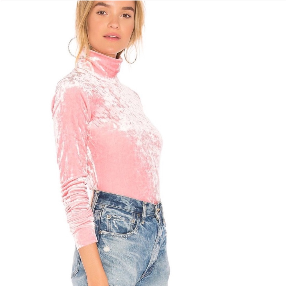 Tibi Pink Crushed Velvet Turtleneck